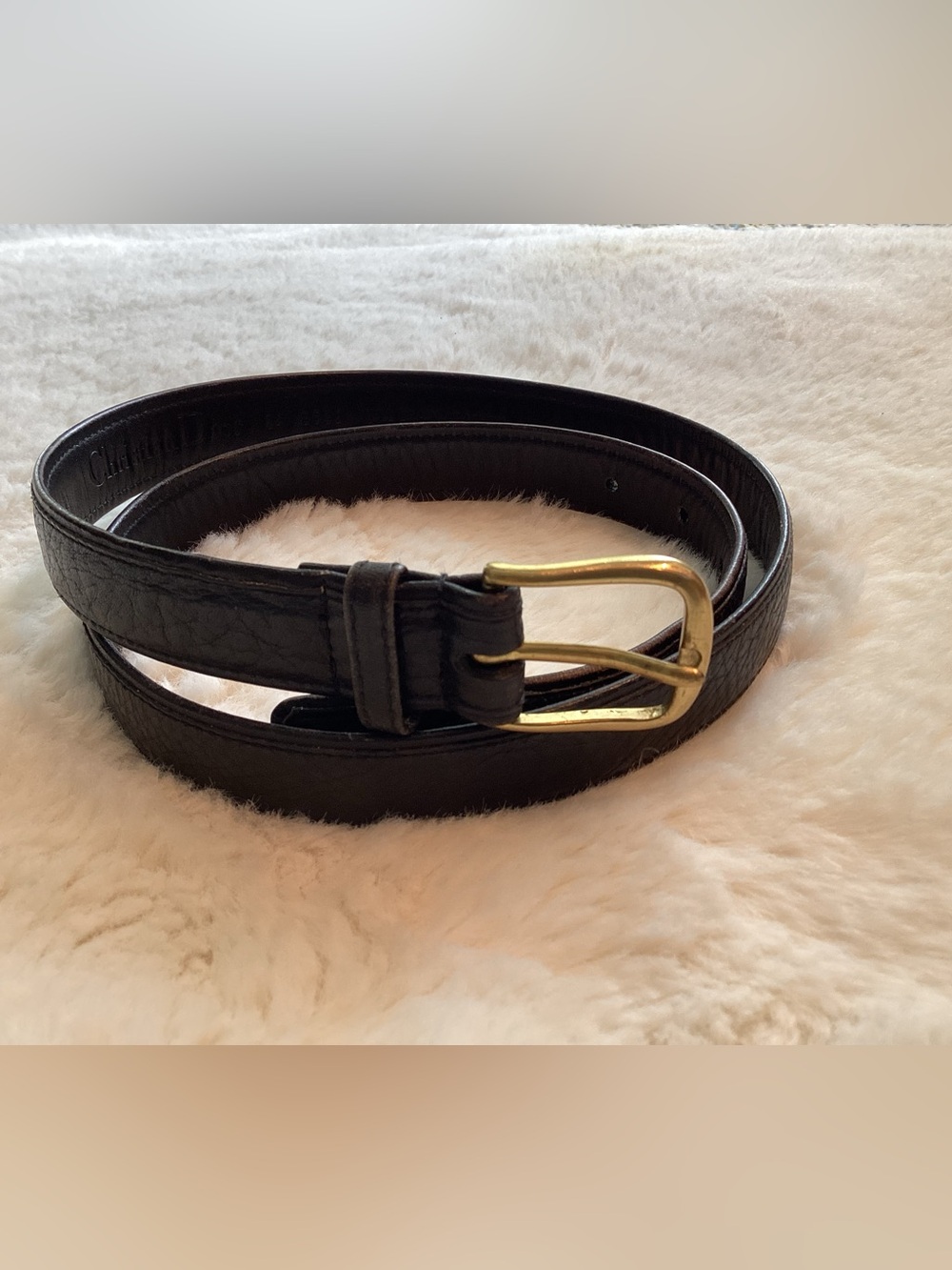 Christian Dior Classic Black Leather Belt with Gold Buckle